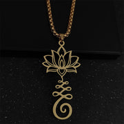 Buddha Stones Chakra Symbol Irregular Design Lotus Stainless Steel Enlightenment Necklace Pendant - Gold - image 5