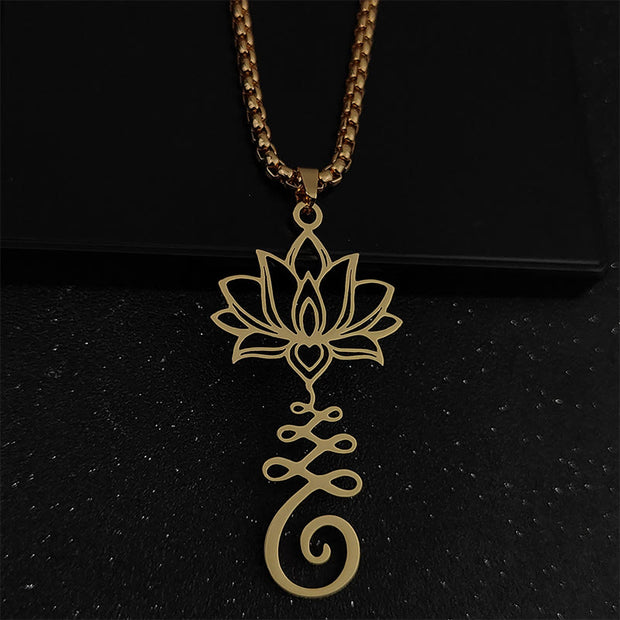 Buddha Stones Chakra Symbol Irregular Design Lotus Stainless Steel Enlightenment Necklace Pendant - Gold - image 5
