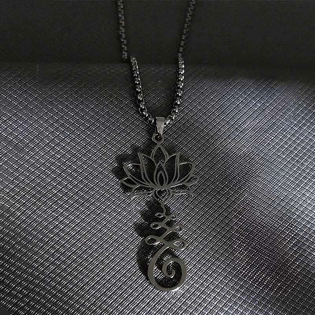 Buddha Stones Chakra Symbol Irregular Design Lotus Stainless Steel Enlightenment Necklace Pendant - image 9