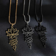 Buddha Stones Lotus Vines Design Chakra Symbol Stainless Steel Enlightenment Necklace Pendant - image 1