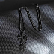 Buddha Stones Lotus Vines Design Chakra Symbol Stainless Steel Enlightenment Necklace Pendant - Black - image 7