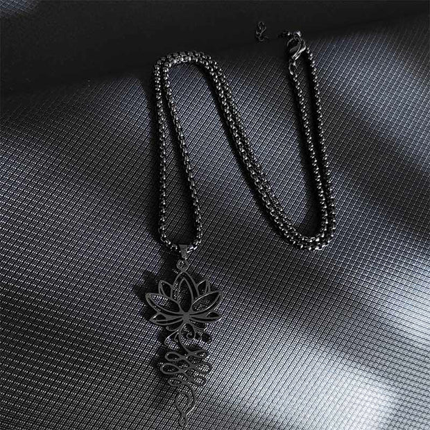 Buddha Stones Lotus Vines Design Chakra Symbol Stainless Steel Enlightenment Necklace Pendant - Black - image 7