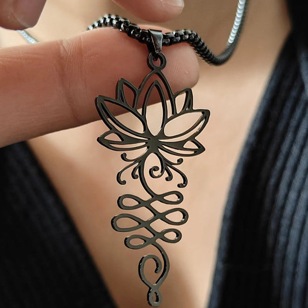 Buddha Stones Lotus Vines Design Chakra Symbol Stainless Steel Enlightenment Necklace Pendant - image 9