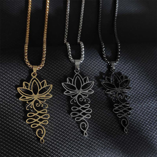 Buddha Stones Lotus Vines Design Chakra Symbol Stainless Steel Enlightenment Necklace Pendant - image 1