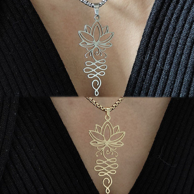 Buddha Stones Lotus Vines Design Chakra Symbol Stainless Steel Enlightenment Necklace Pendant - image 11