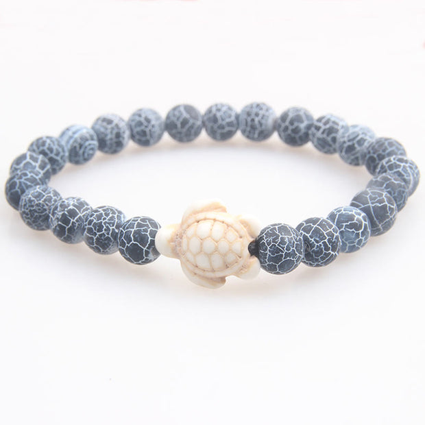 Buddha Stones Natural Stone Sea Turtle Turquoise Crackle Agate Wisdom Bracelet - Crackle Agate(Wrist Circumference: 15-18cm) - image 3