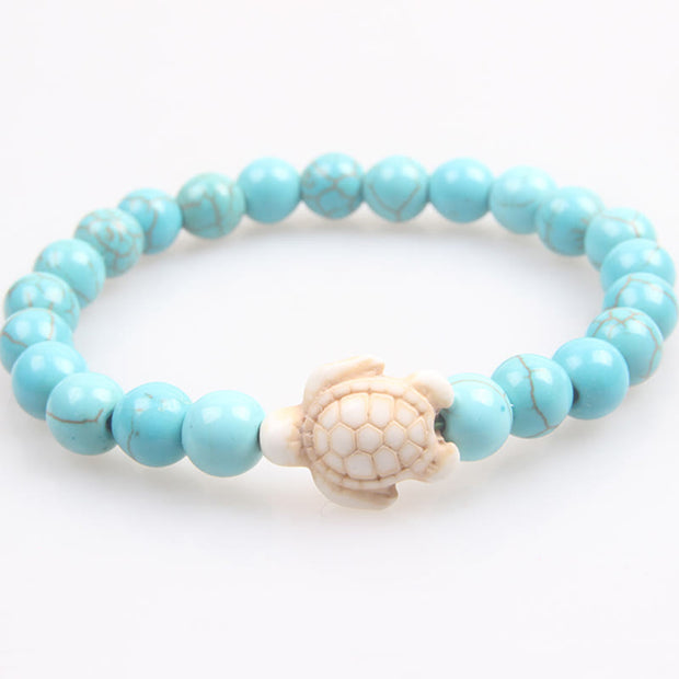Buddha Stones Natural Stone Sea Turtle Turquoise Crackle Agate Wisdom Bracelet - Turquoise(Wrist Circumference: 15-18cm) - image 1