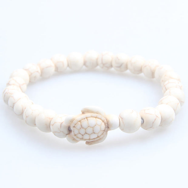 Buddha Stones Natural Stone Sea Turtle Turquoise Crackle Agate Wisdom Bracelet - White Turquoise(Wrist Circumference: 15-18cm) - image 5
