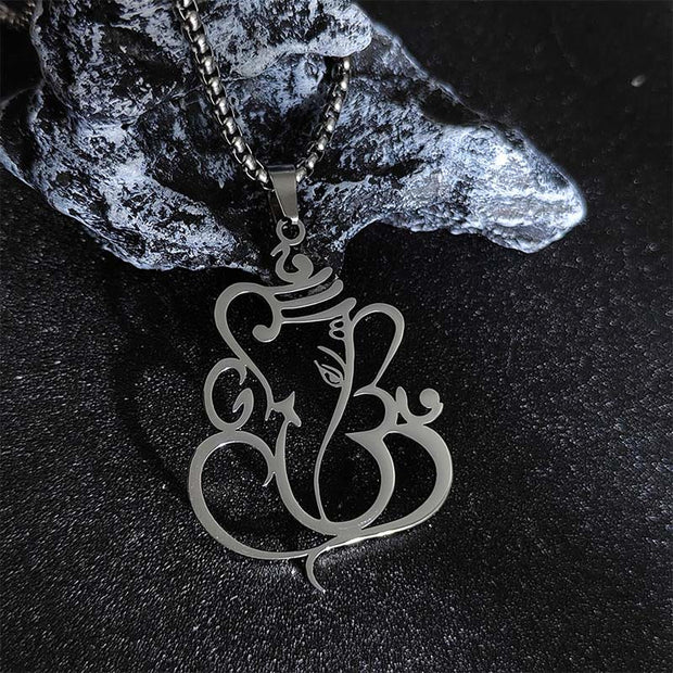 Buddha Stones Ganesh Elephant Stainless Steel Protection Necklace Pendant - Silver - image 2