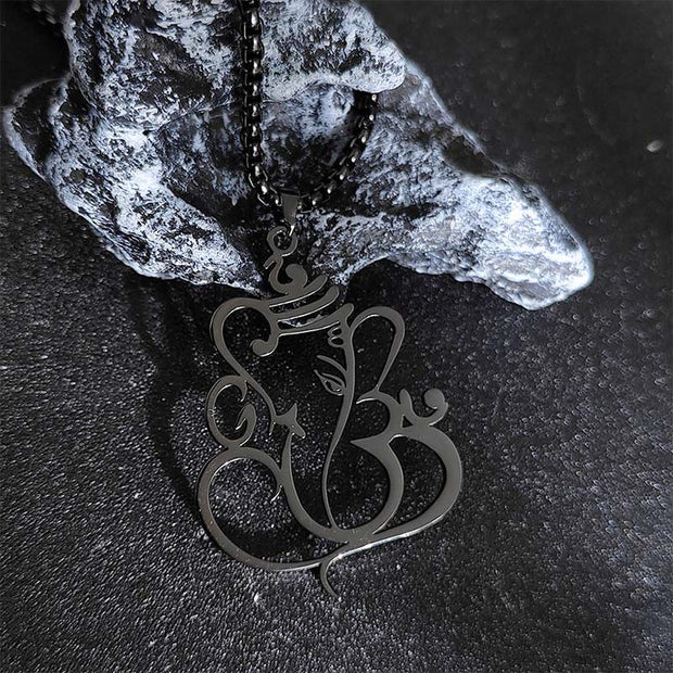 Buddha Stones Ganesh Elephant Stainless Steel Protection Necklace Pendant - Black - image 8