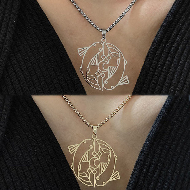 Buddha Stones Vintage Koi Fish Hollow Design Stainless Steel Luck Necklace Pendant - image 12