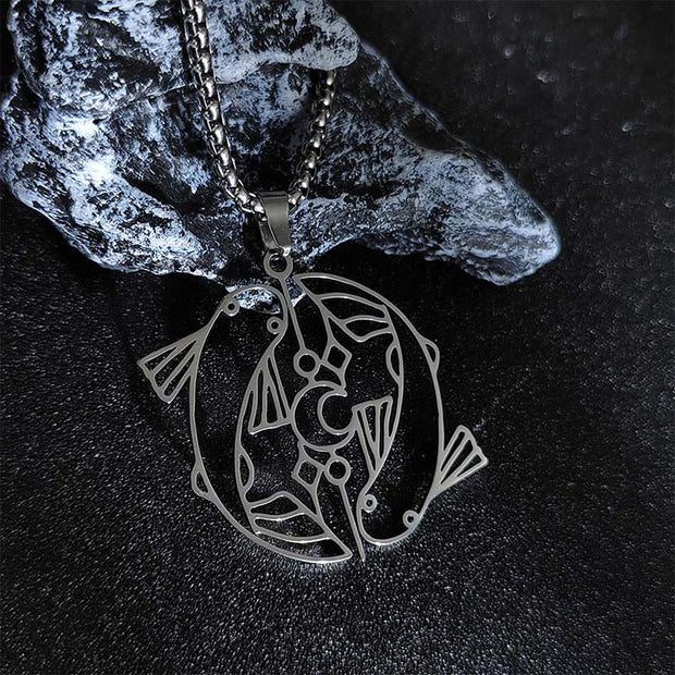 Buddha Stones Vintage Koi Fish Hollow Design Stainless Steel Luck Necklace Pendant - Silver - image 2