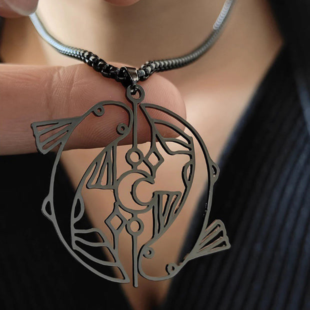 Buddha Stones Vintage Koi Fish Hollow Design Stainless Steel Luck Necklace Pendant - image 10