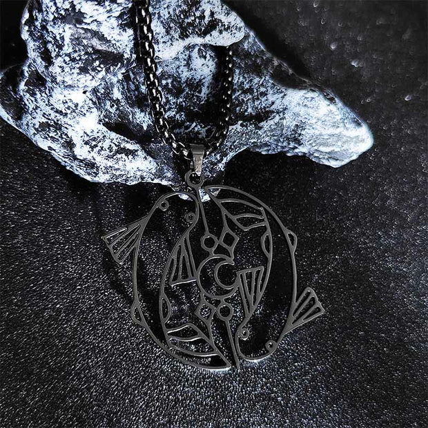 Buddha Stones Vintage Koi Fish Hollow Design Stainless Steel Luck Necklace Pendant - Black - image 8