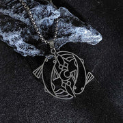 Buddha Stones Vintage Koi Fish Hollow Design Stainless Steel Luck Necklace Pendant - image 3