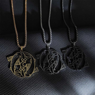Buddha Stones Vintage Koi Fish Hollow Design Stainless Steel Luck Necklace Pendant - image 1