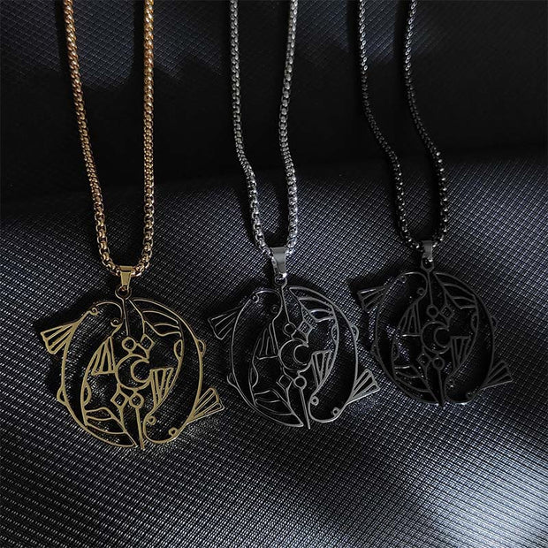 Buddha Stones Vintage Koi Fish Hollow Design Stainless Steel Luck Necklace Pendant - image 1