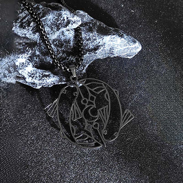 Buddha Stones Vintage Koi Fish Hollow Design Stainless Steel Luck Necklace Pendant - image 9