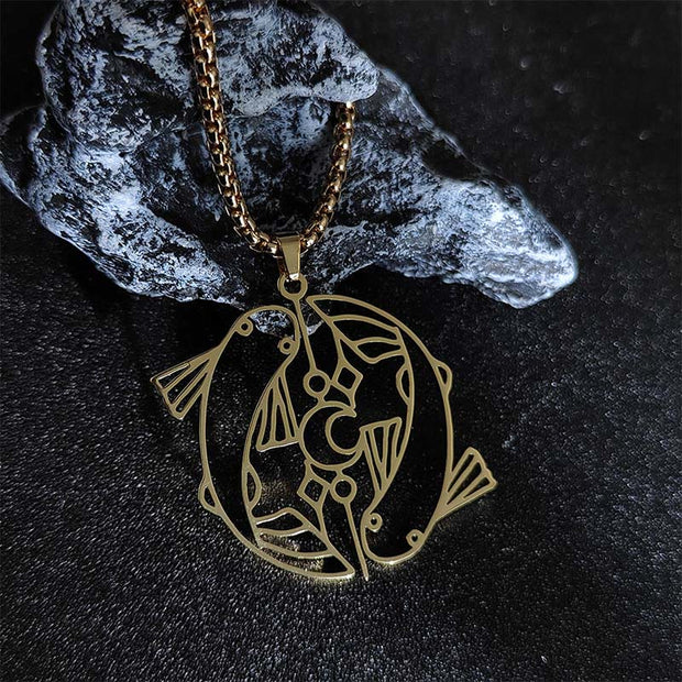 Buddha Stones Vintage Koi Fish Hollow Design Stainless Steel Luck Necklace Pendant - Gold - image 5