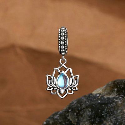 Buddha Stones 925 Sterling Silver Lotus Design Moonstone Healing Necklace Pendant - Moonstone - image 1