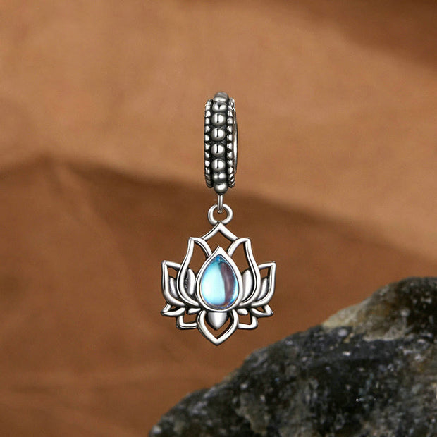 Buddha Stones 925 Sterling Silver Lotus Design Moonstone Healing Necklace Pendant - Moonstone - image 1