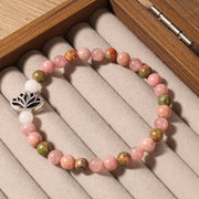 Buddha Stones Rhodonite Unakite Beads Lotus Healing Bracelet - image 2