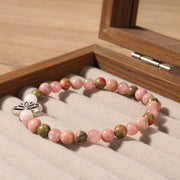 Buddha Stones Rhodonite Unakite Beads Lotus Healing Bracelet - image 3