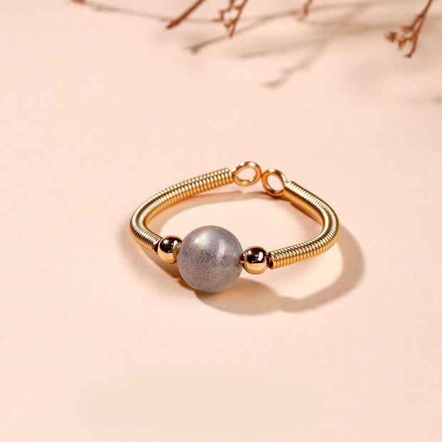 Buddha Stones Natural Stone Bead Alloy Healing Open Ring - Moonstone(Adjustable) - image 14