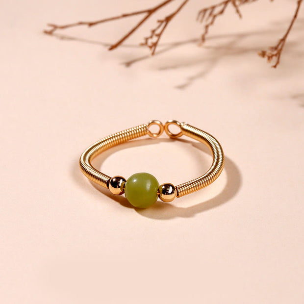 Buddha Stones Natural Stone Bead Alloy Healing Open Ring - Jade(Adjustable) - image 10