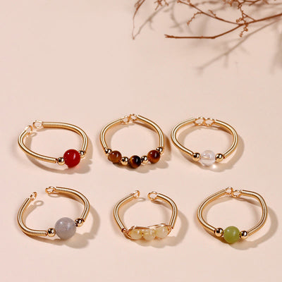 Buddha Stones Natural Stone Bead Alloy Healing Open Ring - image 1