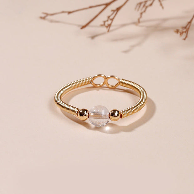 Buddha Stones Natural Stone Bead Alloy Healing Open Ring - White Crystal(Adjustable) - image 2