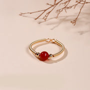 Buddha Stones Natural Stone Bead Alloy Healing Open Ring - Red Agate(Adjustable) - image 4