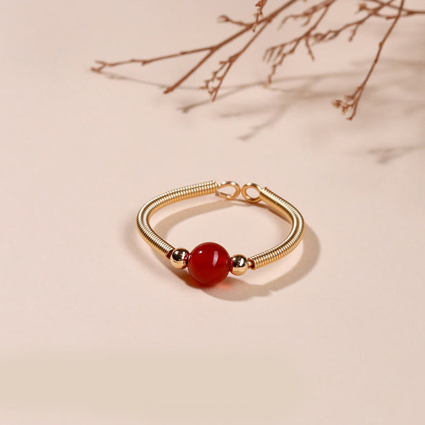 Buddha Stones Natural Stone Bead Alloy Healing Open Ring - Red Agate(Adjustable) - image 4