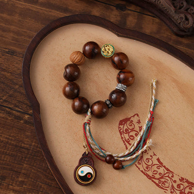 Buddha Stones Tibet Lightning Struck Jujube Wood Yin Yang Luck Bracelet - Lightning Struck Jujube Wood(Wrist Circumference: 18-23cm) - image 1