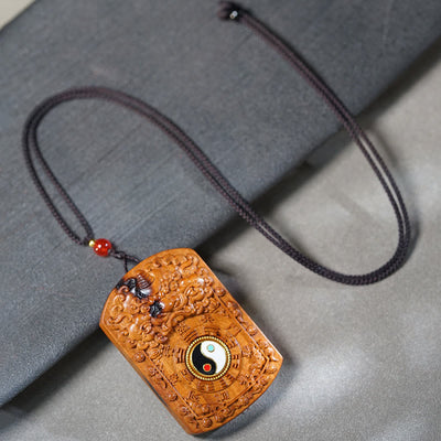 Buddha Stones Lightning Struck Jujube Wood Dragon Yin Yang Bagua Protection Necklace Pendant - Lightning Struck Jujube Wood - image 1