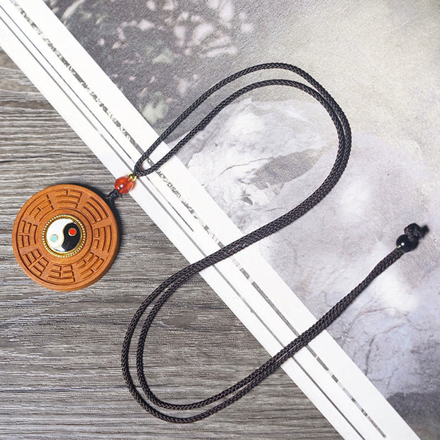 Buddha Stones Lightning Struck Jujube Wood Yin Yang Bagua Luck Necklace Pendant - image 4
