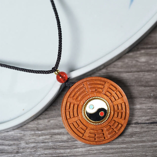 Buddha Stones Lightning Struck Jujube Wood Yin Yang Bagua Luck Necklace Pendant - image 2