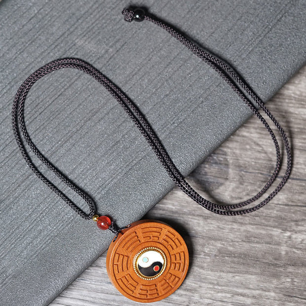 Buddha Stones Lightning Struck Jujube Wood Yin Yang Bagua Luck Necklace Pendant - image 3