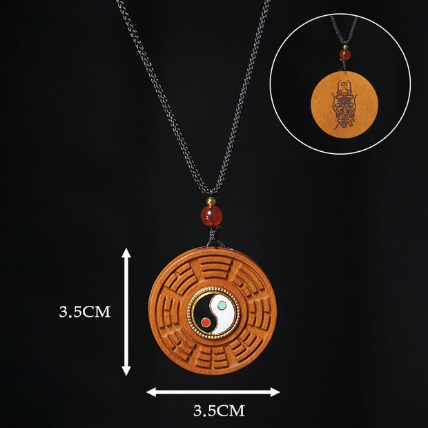 Buddha Stones Lightning Struck Jujube Wood Yin Yang Bagua Luck Necklace Pendant - image 9
