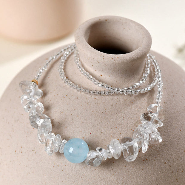 Buddha Stones Irregular White Crystal  Aquamarine Bead Healing Necklace Pendant - image 2