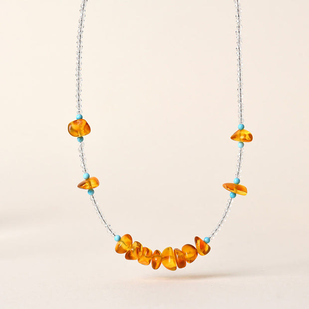 Buddha Stones White Crystal Bead Irregular Amber Clarity Necklace Pendant - White Crystal & Amber - image 1
