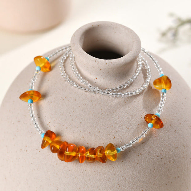 Buddha Stones White Crystal Bead Irregular Amber Clarity Necklace Pendant - image 2