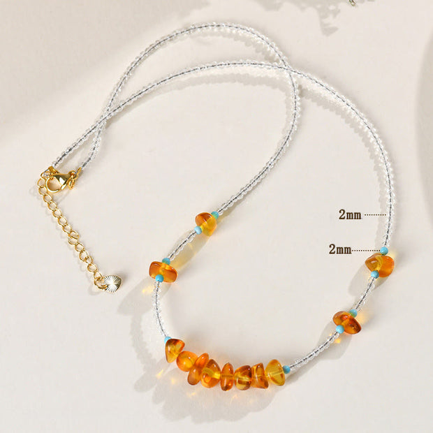 Buddha Stones White Crystal Bead Irregular Amber Clarity Necklace Pendant - image 8