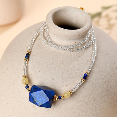 Buddha Stones White Crystal Lazurite Healing Meditation Necklace Pendant - White Crystal & Lazurite - image 1