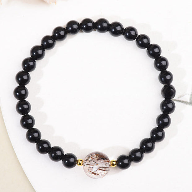 Buddha Stones Tiger Eye Black Obsidian Courage Beads Bracelet - image 8