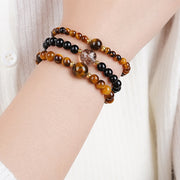 Buddha Stones Tiger Eye Black Obsidian Courage Beads Bracelet - image 11