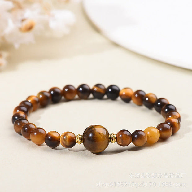 Buddha Stones Tiger Eye Black Obsidian Courage Beads Bracelet - Tiger Eye-6mm - image 2