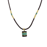 Buddha Stones Ebony Wood Turquoise Cylinder Peace Necklace Pendant - image 9