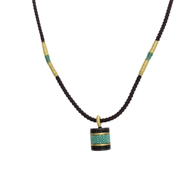 Buddha Stones Ebony Wood Turquoise Cylinder Peace Necklace Pendant - image 9