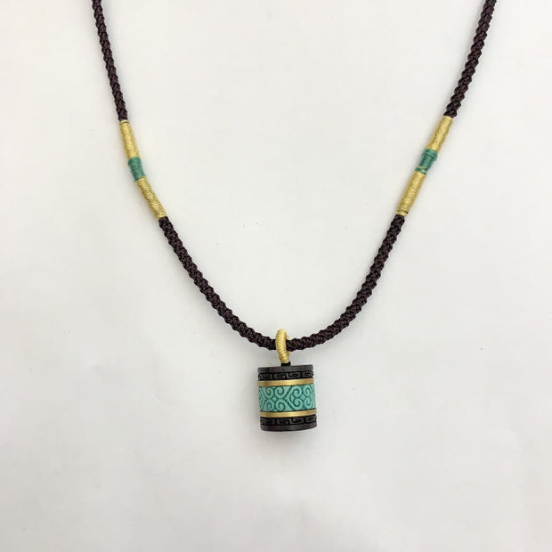 Buddha Stones Ebony Wood Turquoise Cylinder Peace Necklace Pendant - image 4